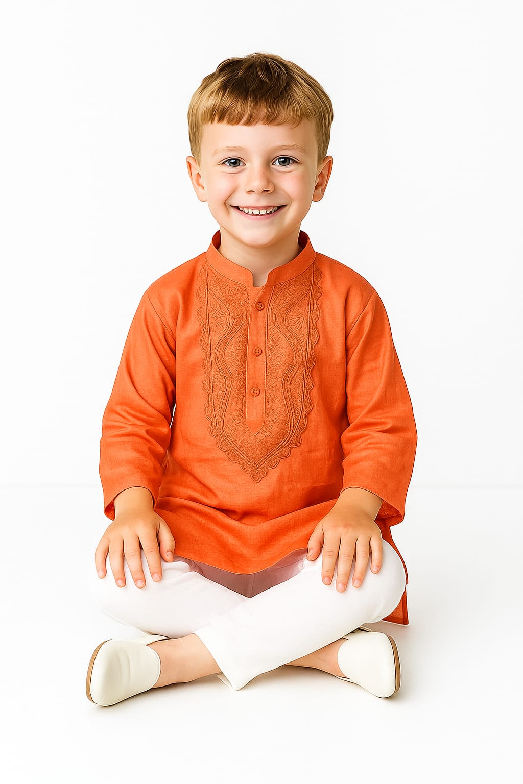 Silakaari Zohan Pink Pure Lucknowi Chikankari Kurta Pyjama Set For Boys