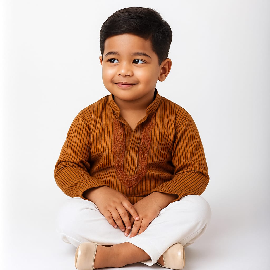 Silakaari Shaurya Brown-Black Pure Lucknowi Chikankari Kurta Pyjama Set For Boys