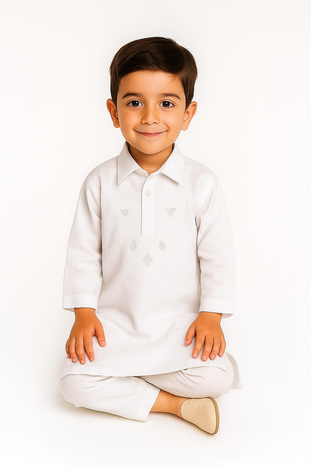 Silakaari Kids White Lucknowi Pure Cotton Kurta Pajama Set For Boys