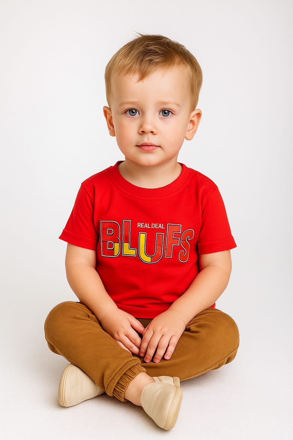 Silakaari Brick Red T-Shirt With Beige Denim Jeans Set For Boys