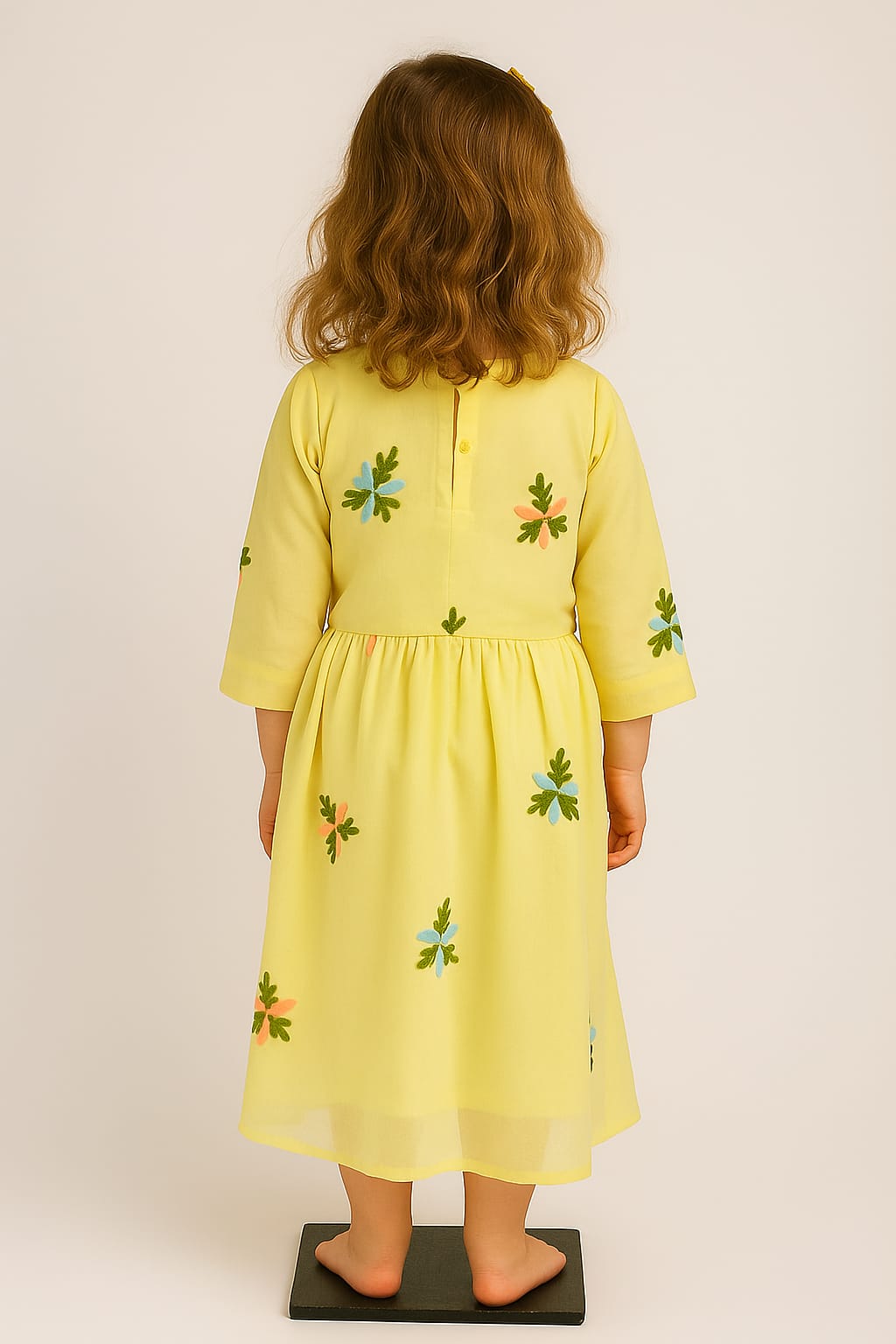 Silakaari Kids yellow Pearl Dress Floral Printed Cinderella Frock For Girls