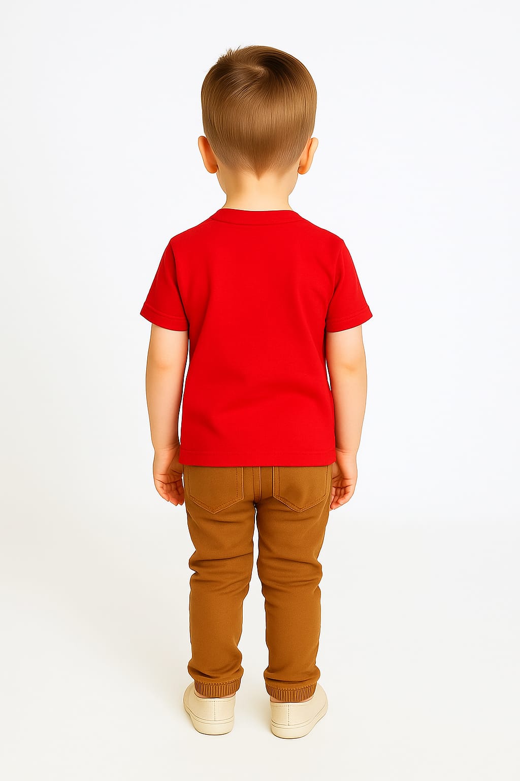 Silakaari Brick Red T-Shirt With Beige Denim Jeans Set For Boys