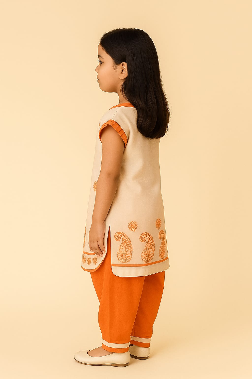 Silakaari Kids Pure Cotton Chikan Lucknowi Kurta Pajama Set For Girls