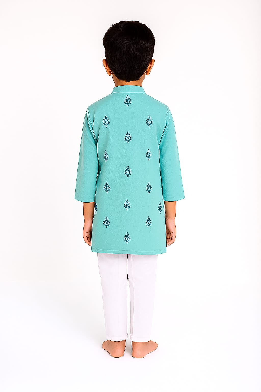 Silakaari Anas Turquoise Pure Lucknowi Chikankari Kurta Pyjama Set For Boys