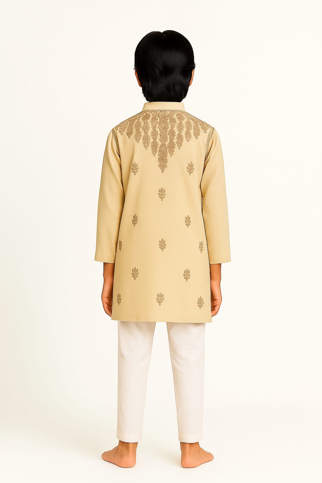Silakaari Aayan Beige-Brown Pure Lucknowi Chikankari Kurta Pyjama Set For Boys