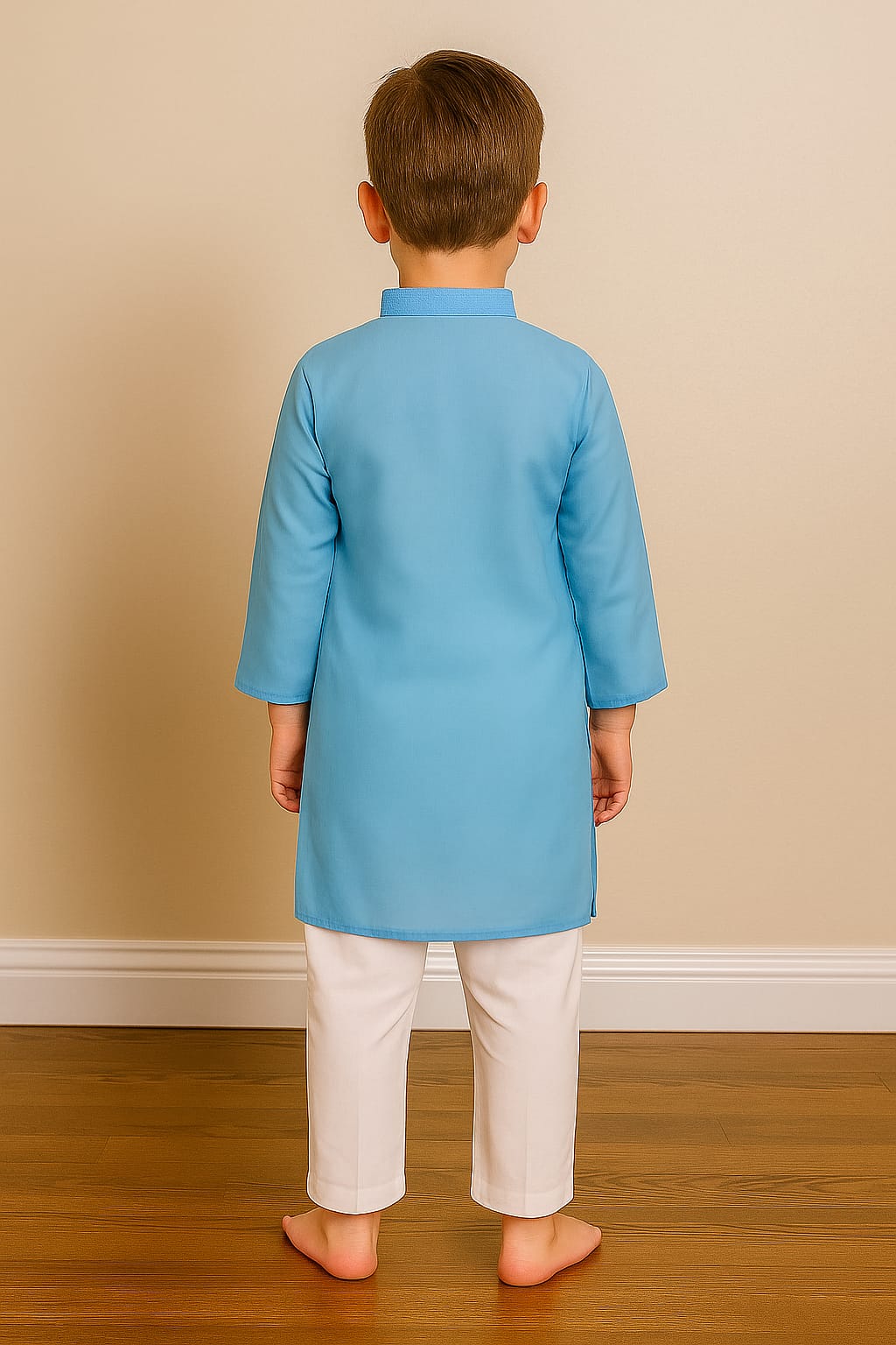 Silakaari Kids Blue Lucknowi Pure Cotton Kurta Pajama Set For Boys