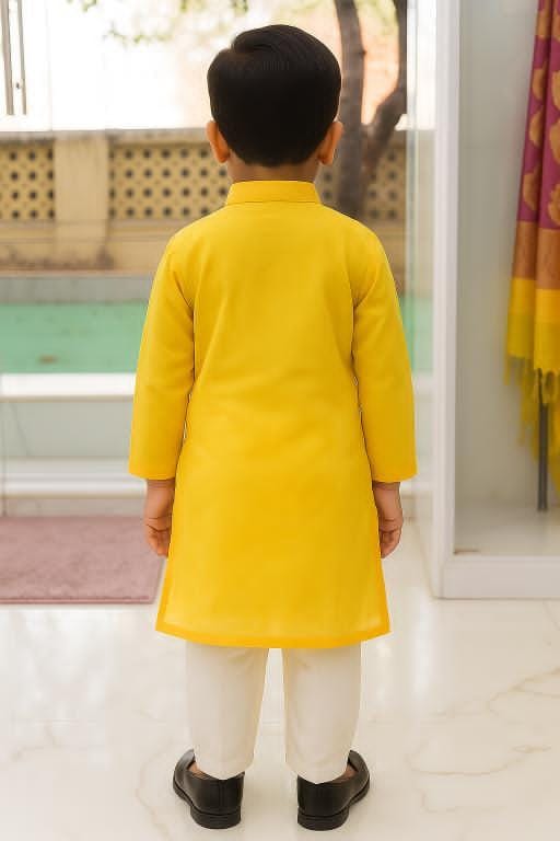 Silakaari Krrish Yellow-White Pure Lucknowi Chikankari Kurta Pyjama Set For Boys