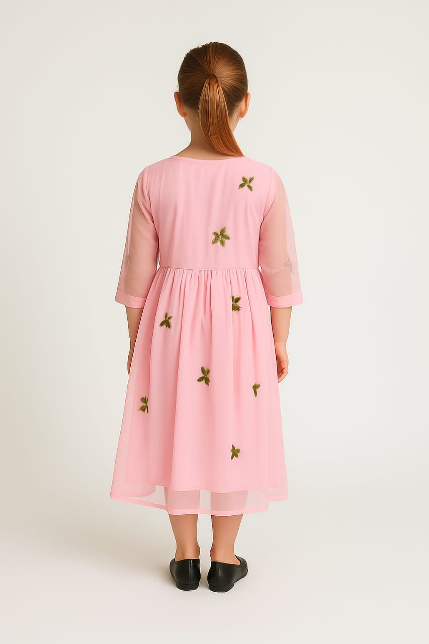 Silakaari Kids Pink Pearl Dress Floral Printed Cinderella Frock For Girls