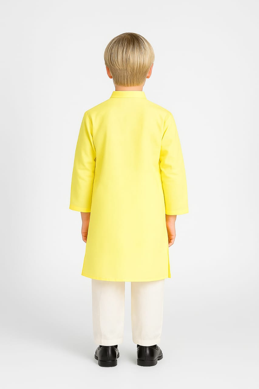 Silakaari Kids Yellow Lucknowi Pure Cotton Kurta Pajama Set For Boys