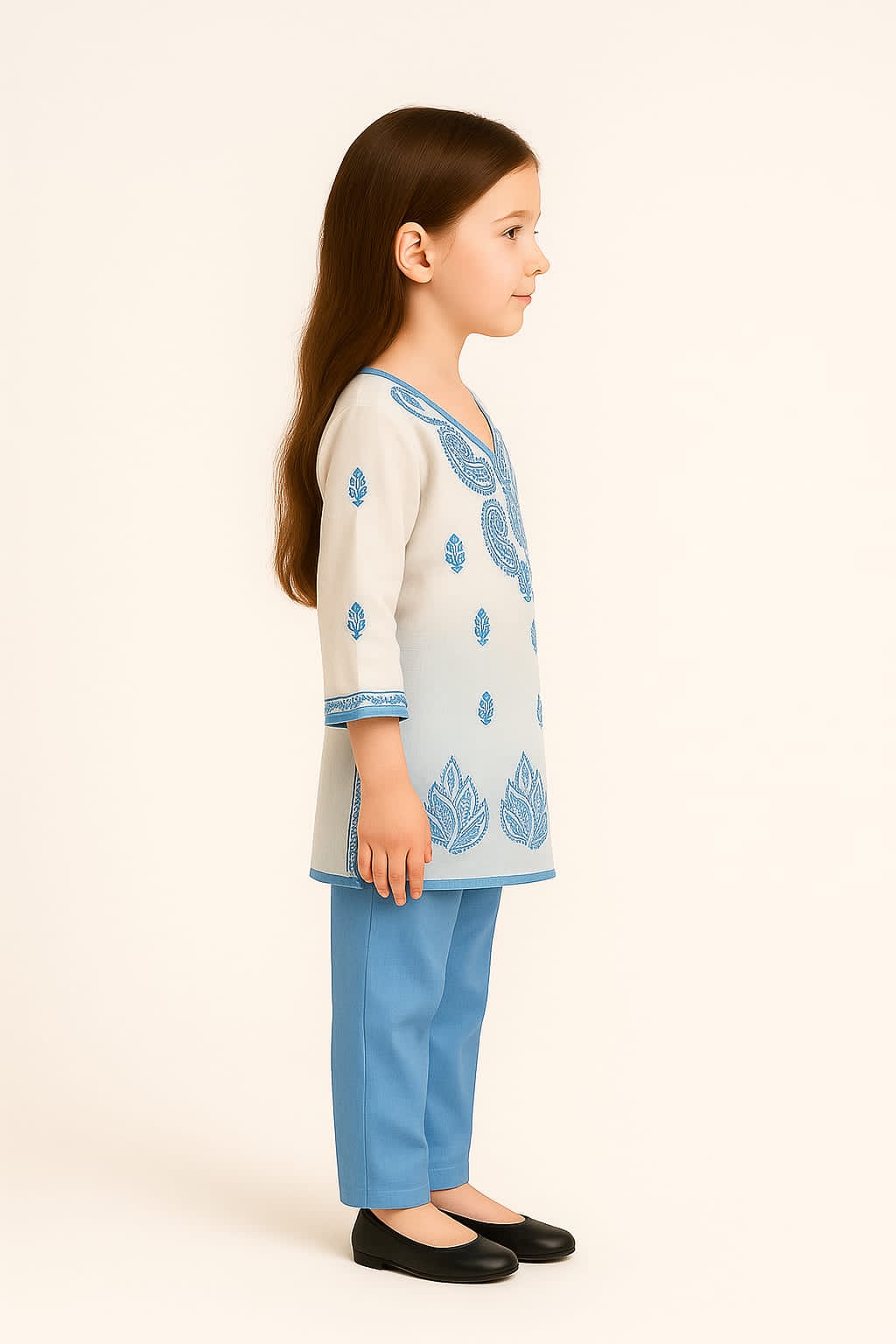 Silakaari Kids Pure Cotton Chikan Lucknowi Kurta Pajama Set For Girls
