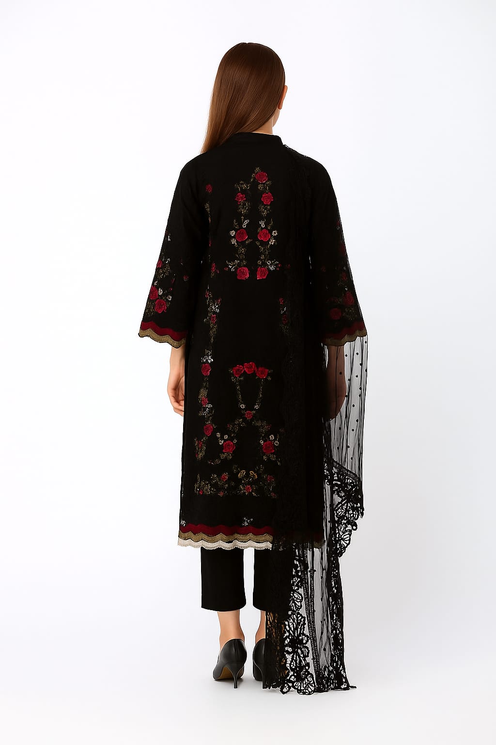 Silakaari Khilwat Pure Black Organza Heavy Embroidery Patch Work Ready-Made Dress