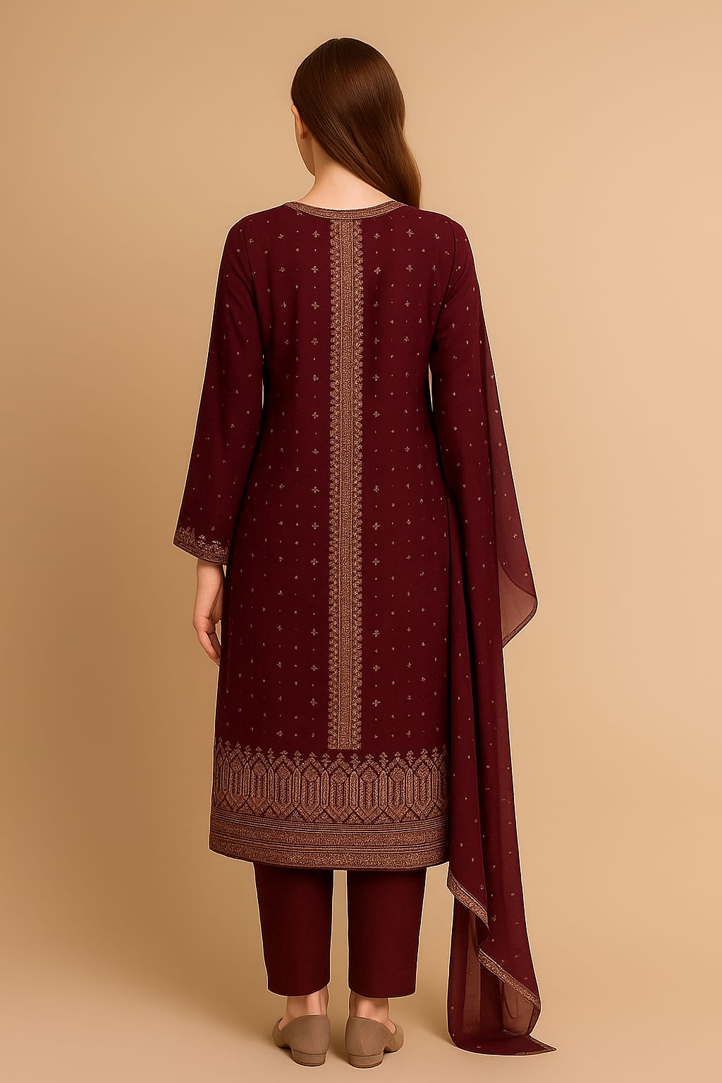 Silakaari Aashna Wine-Gold Pure Dimond Zari Heavy Georgette PartyWear Unstitched Suits