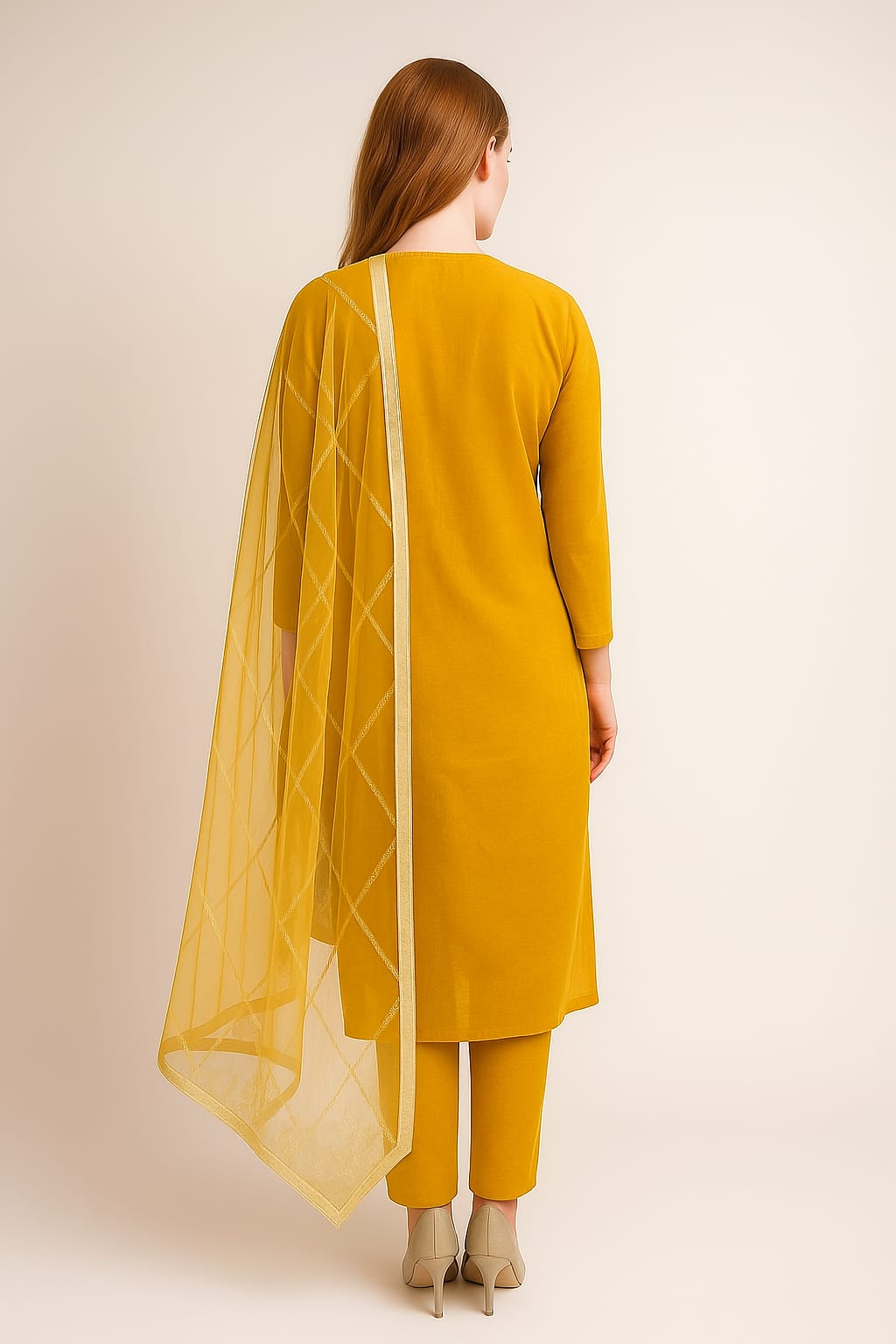Silakaari Umeed Mustard-White Pure Organza Heavy Embroidery Patch Premium Unstitched Suits