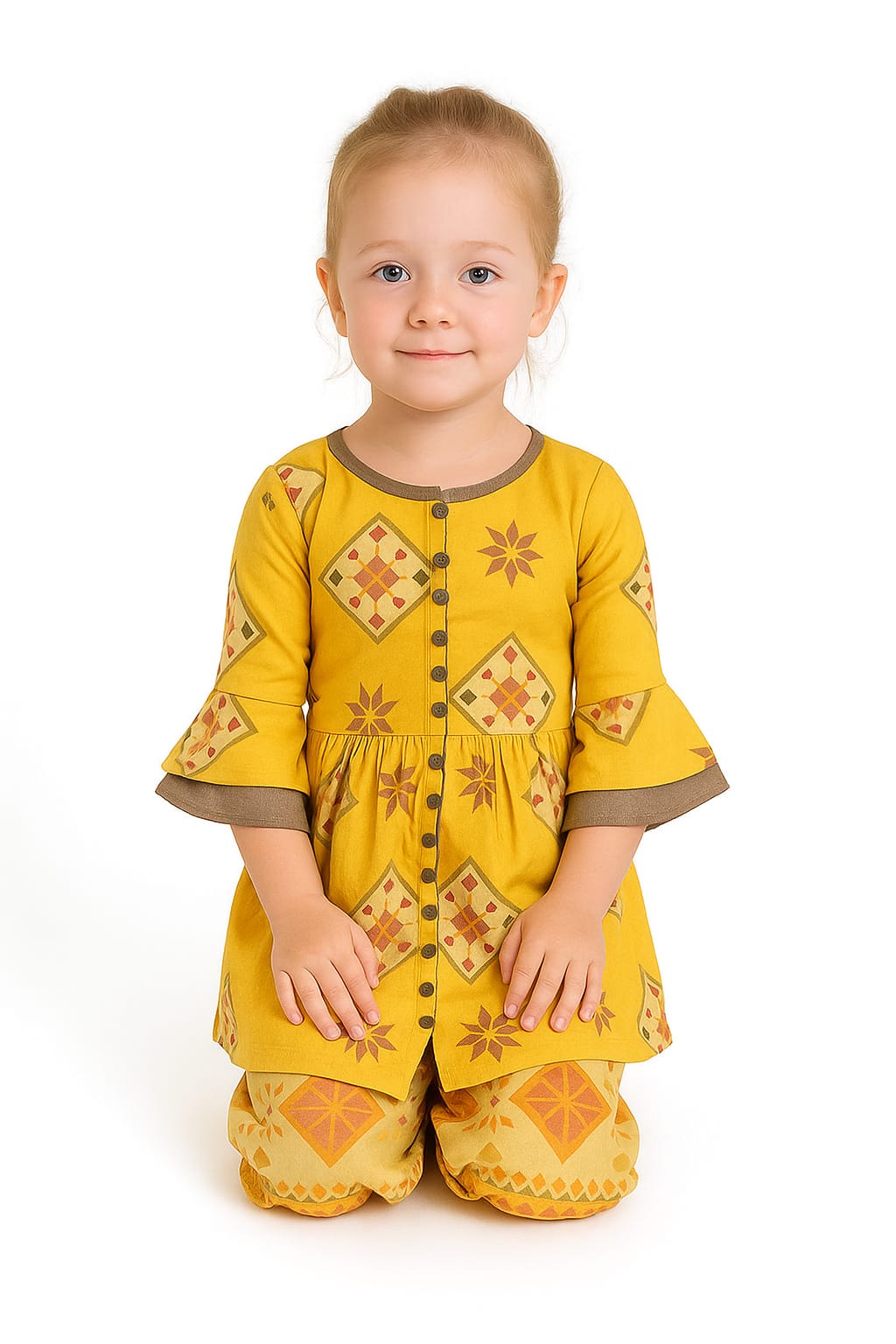 Silakaari Kids Bell Sleeve Foil Printed Palazzo Set For Girls