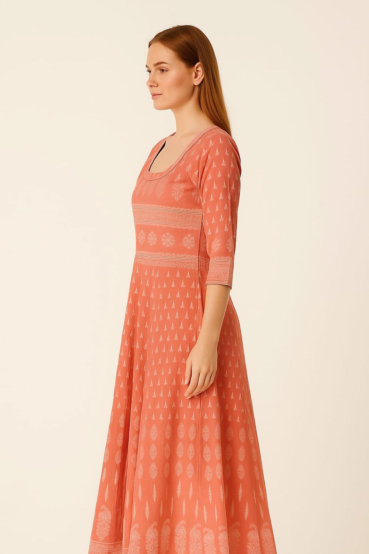 Silakaari Maleeka Maroon Foil Printed Rayon Long Kurti