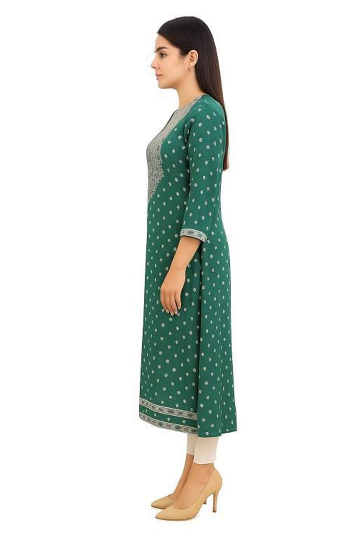Silakaari Fariha Heavy Green Printed Mirror Work Full Length Aline Kurti