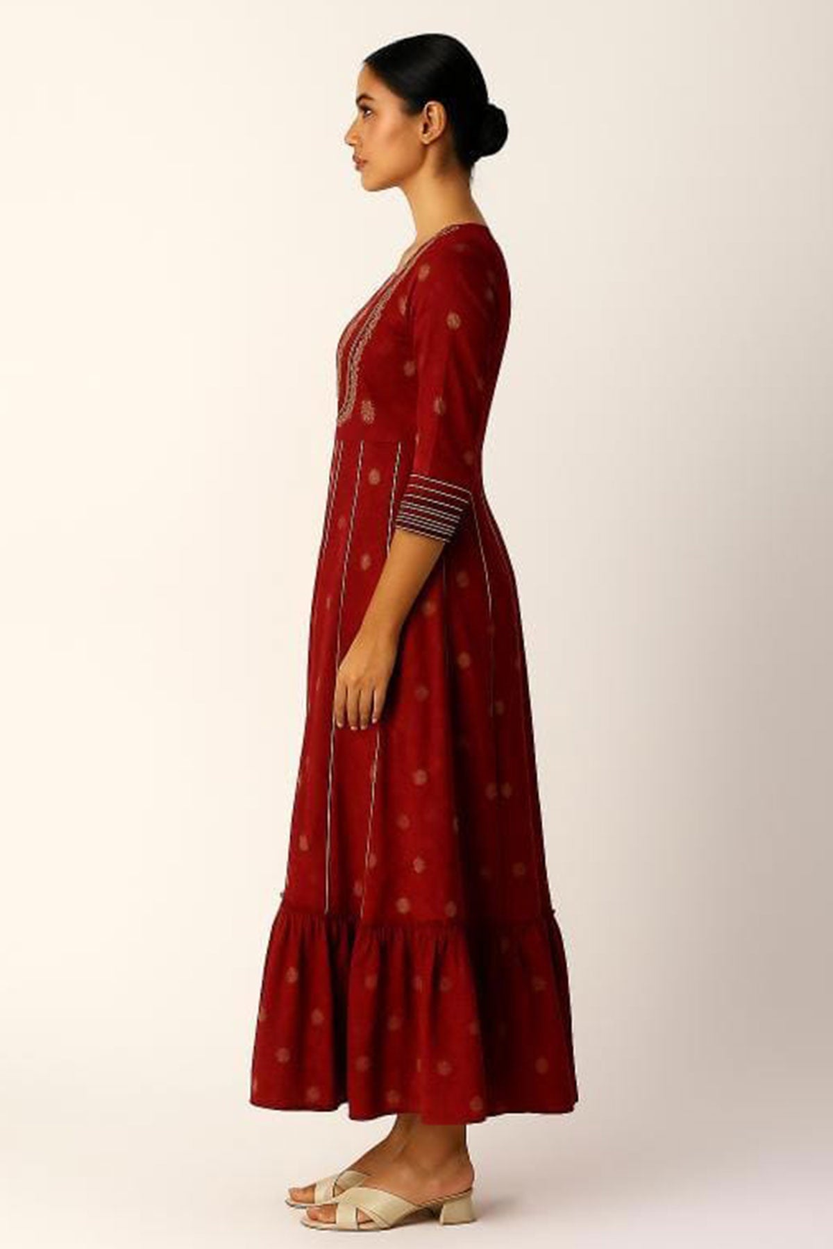 Silakaari Ezzah Red Cotton Foil Printed Full Length Anarkali