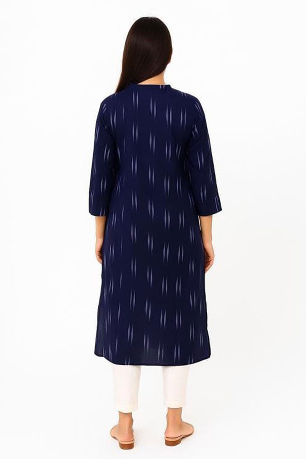 Silakaari Yalina Navy Blue Printed Hand Embroidery Long Kurti