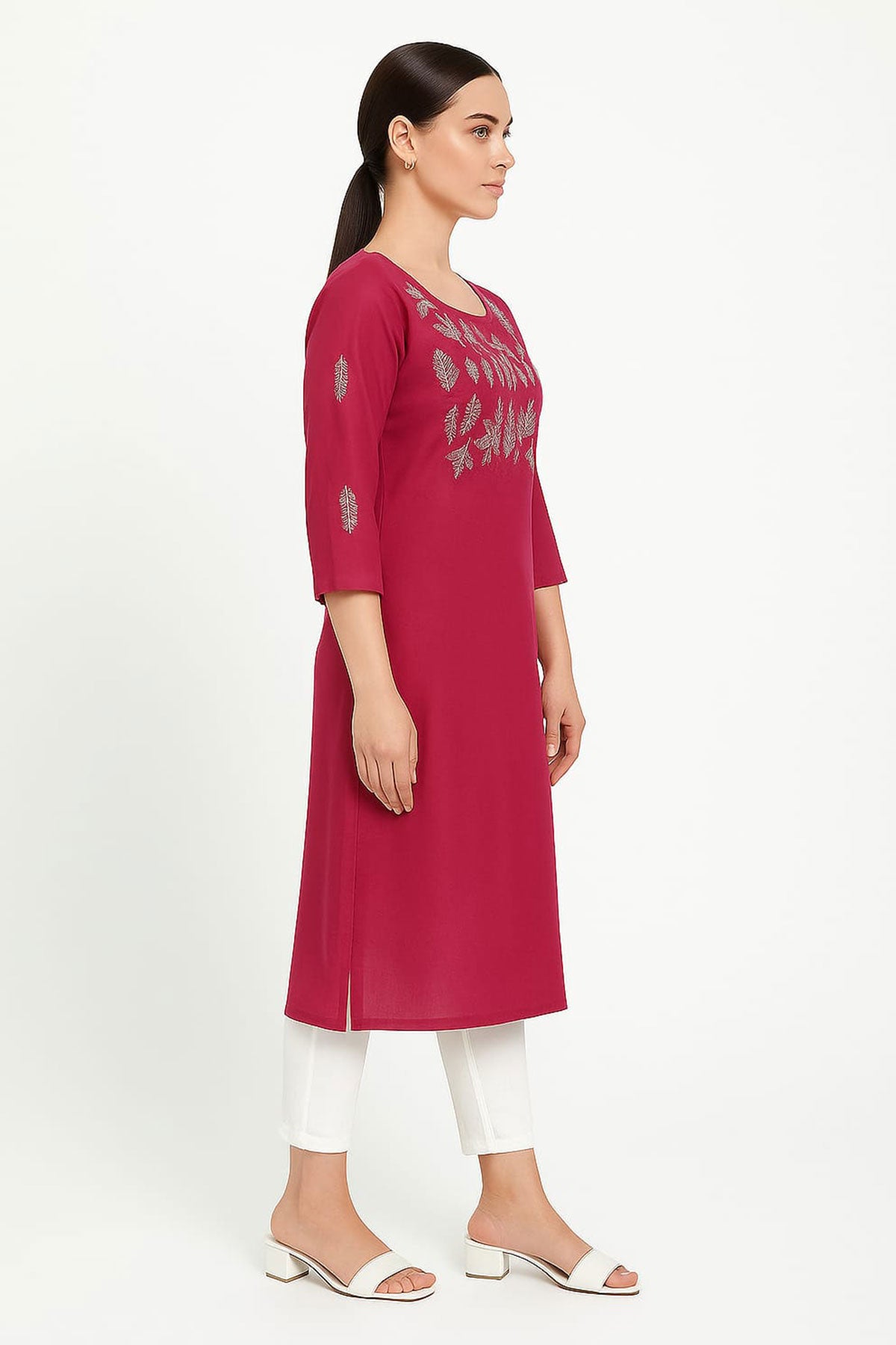 Silakaari Omera Pink loops Embroidered Long kurti
