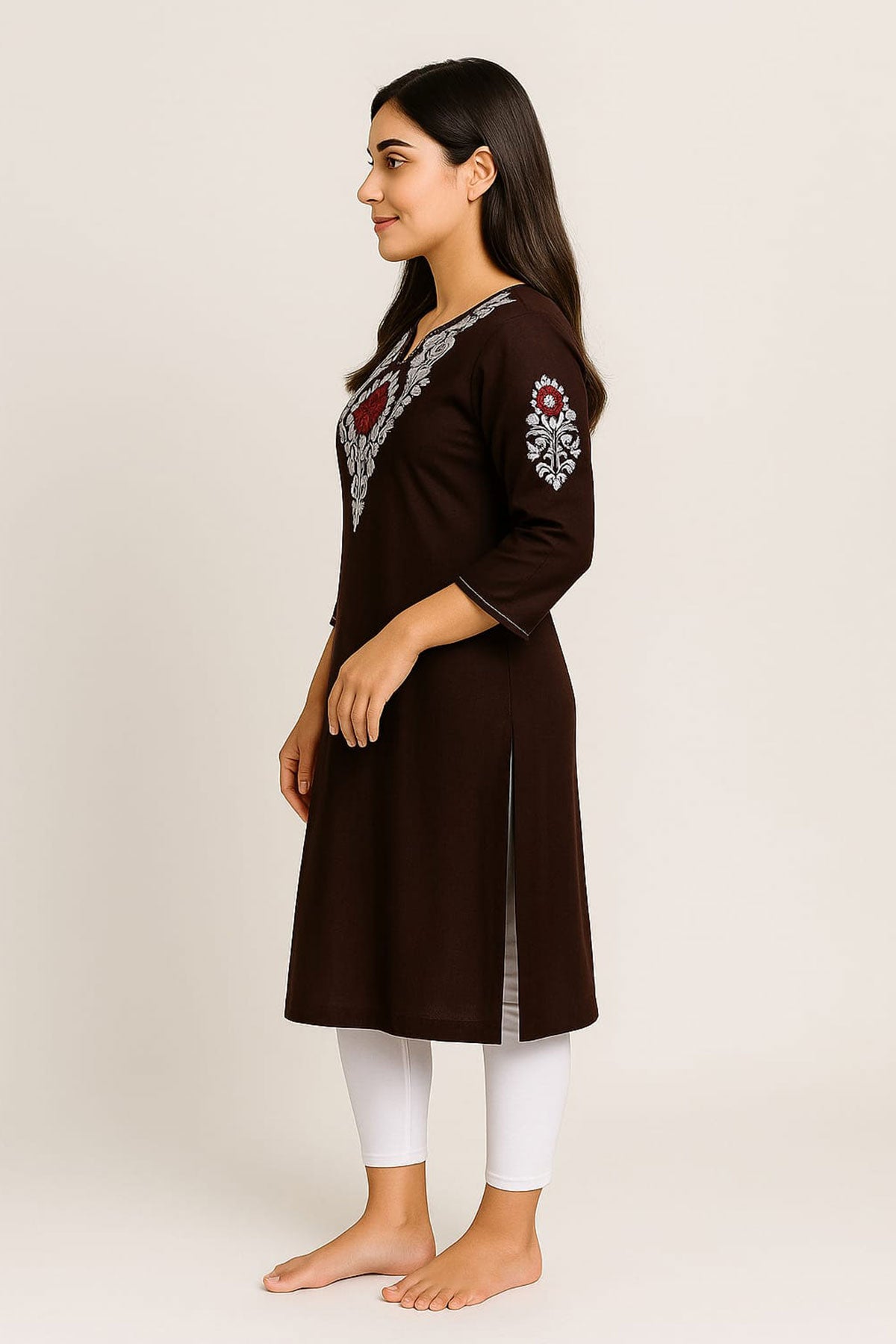 Silakaari Omaira Brown Zari Gota Embroidered Rayon Kurti