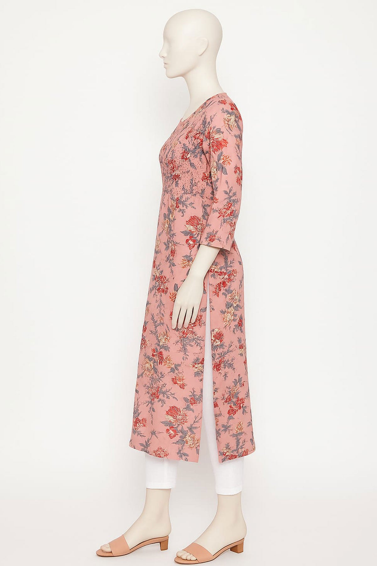 Silakaari Adeela Digital Printed Mirror Smocking Straight Long Kurti