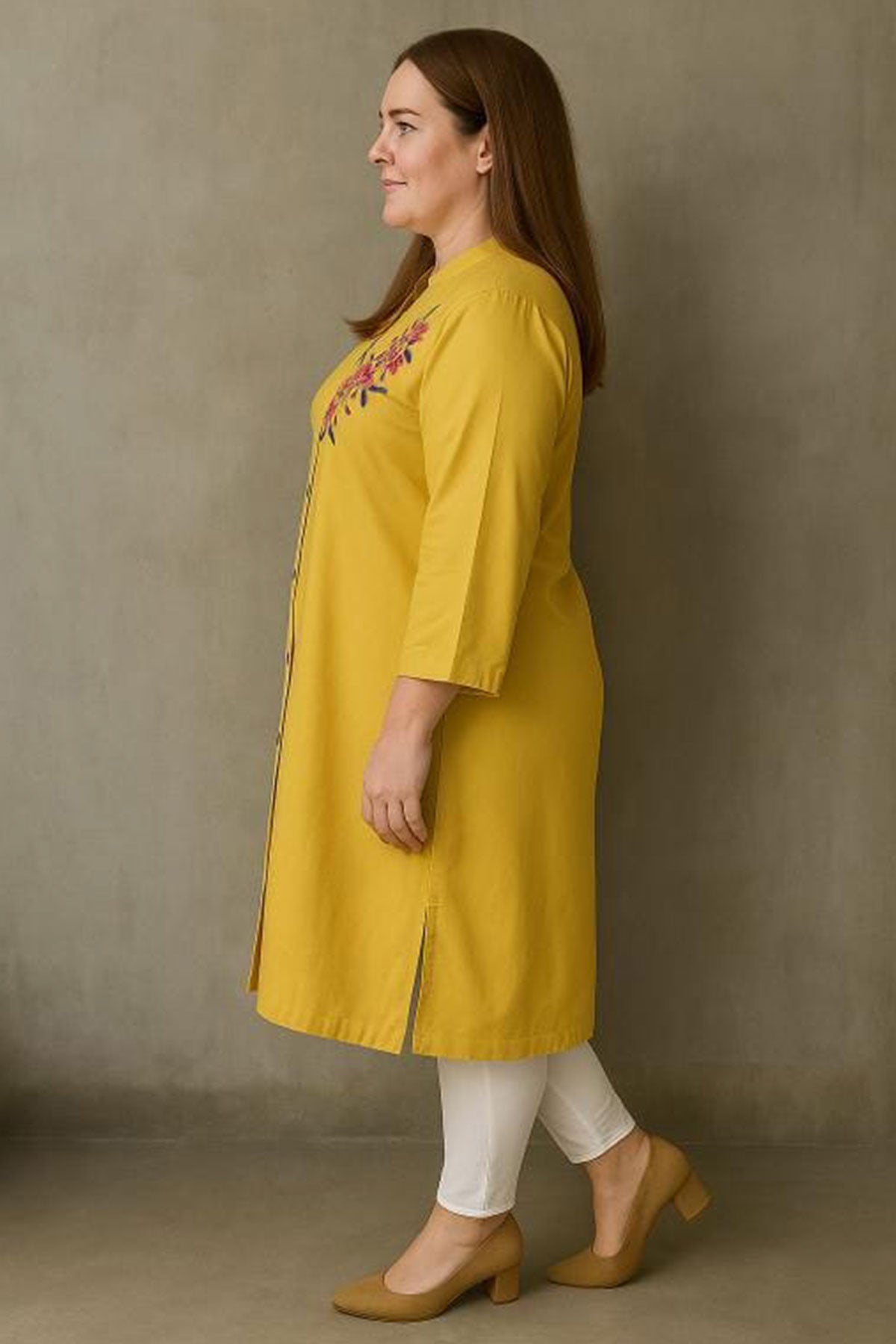Silakaari Sonia Yellow Rayon Embroidery Long Kurti