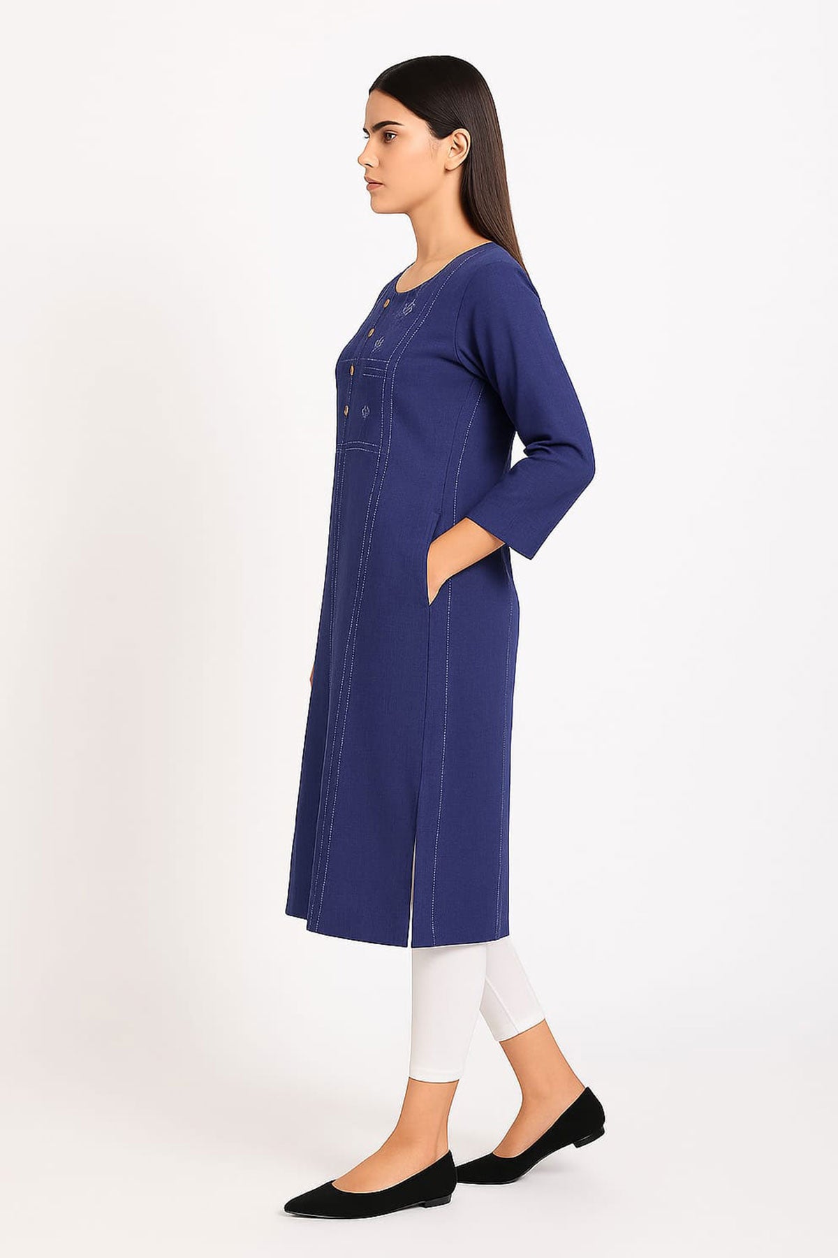 Silakaari Noora Printed Button Stylish Soft Denim Long Kurti