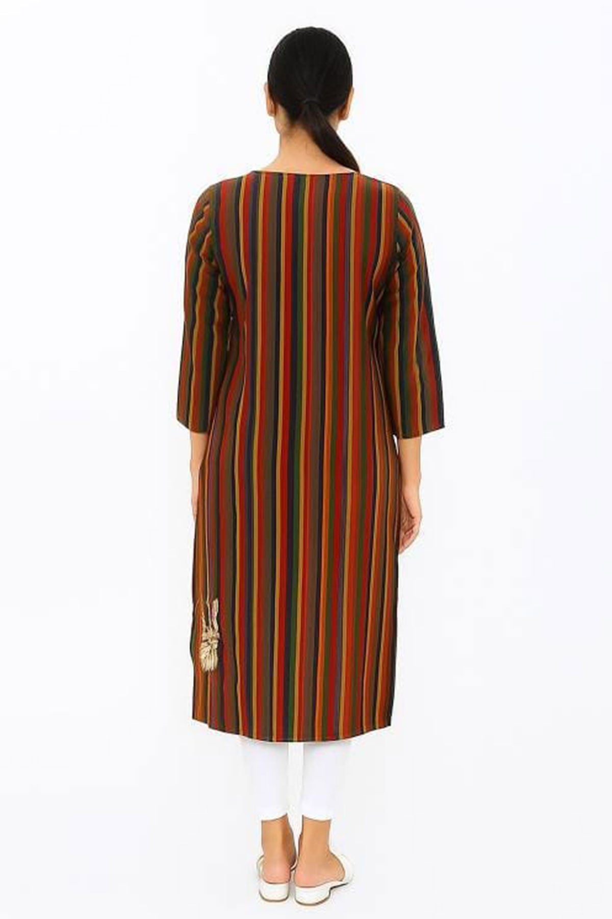Silakaari Elma Multi-Lining Rayon Gota Patti Long Kurti
