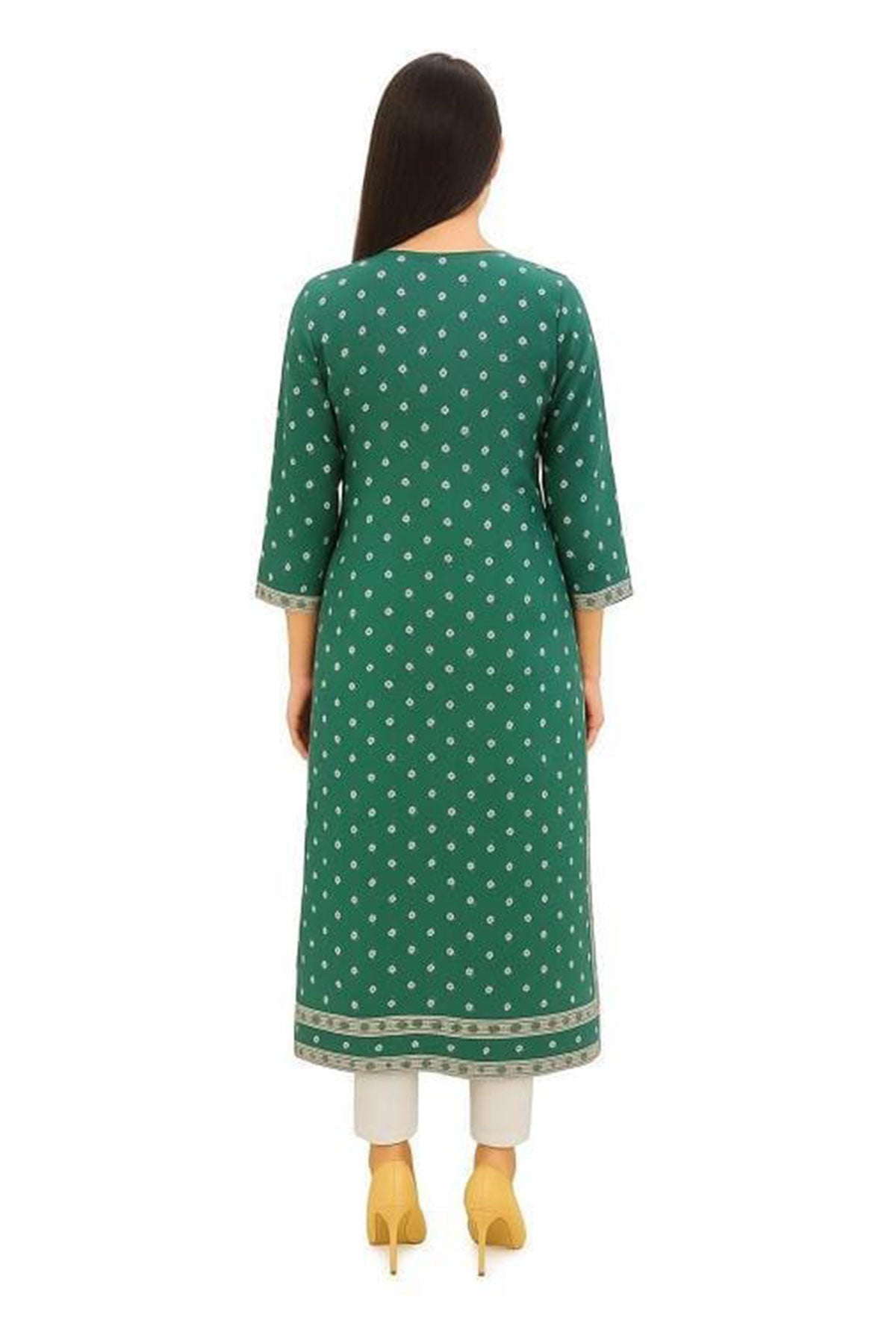 Silakaari Fariha Heavy Green Printed Mirror Work Full Length Aline Kurti