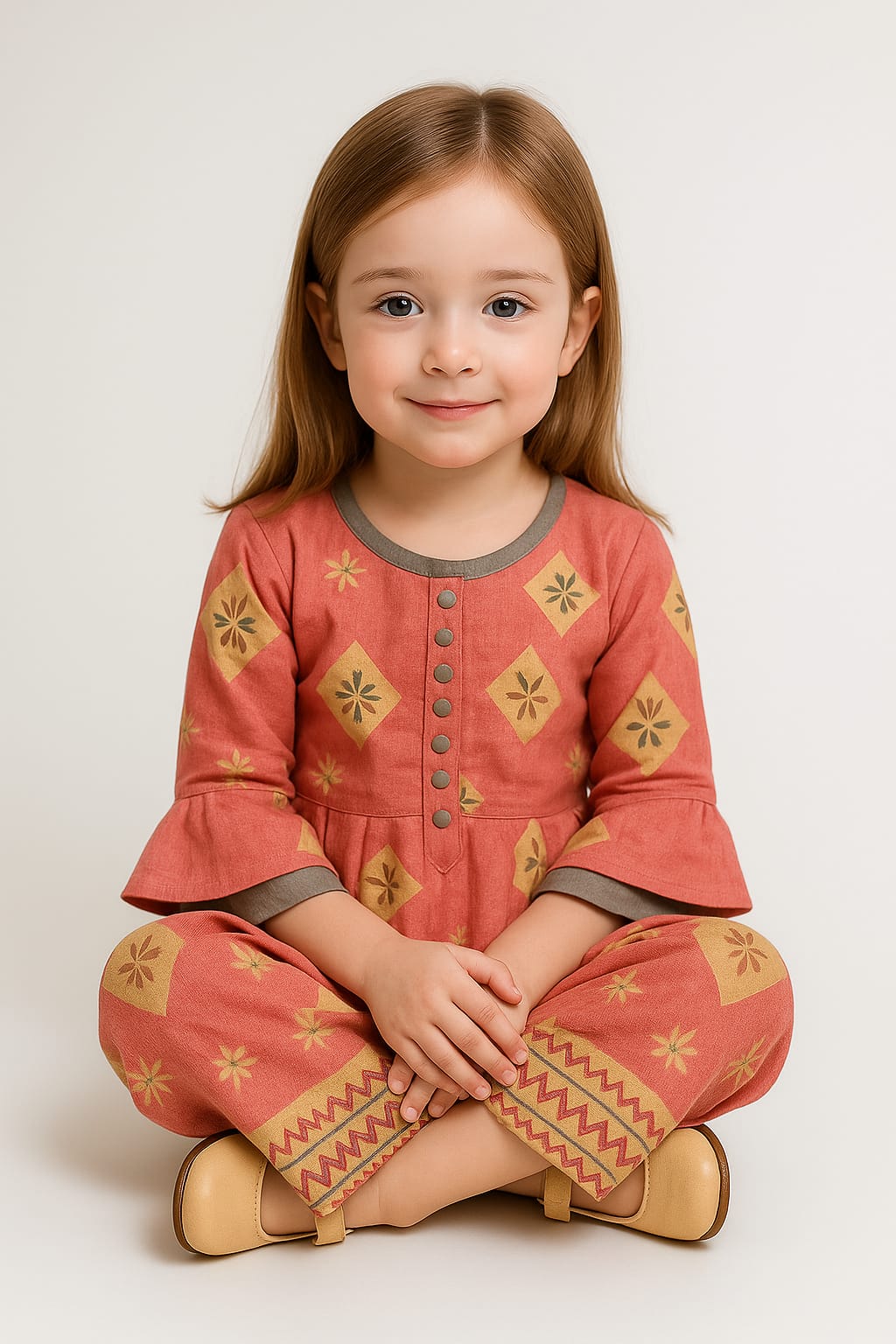 Silakaari Kids Bell Sleeve Foil Printed Palazzo Set For Girls
