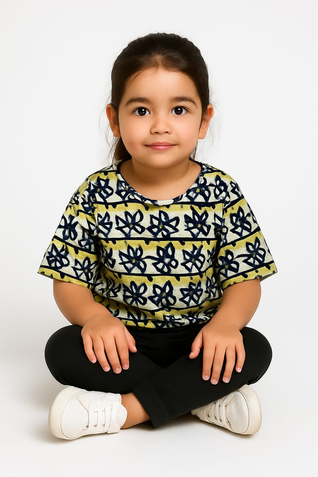 Silakaari Aaima Kids Green Printed T-Shirt With Black Jeans For Girls