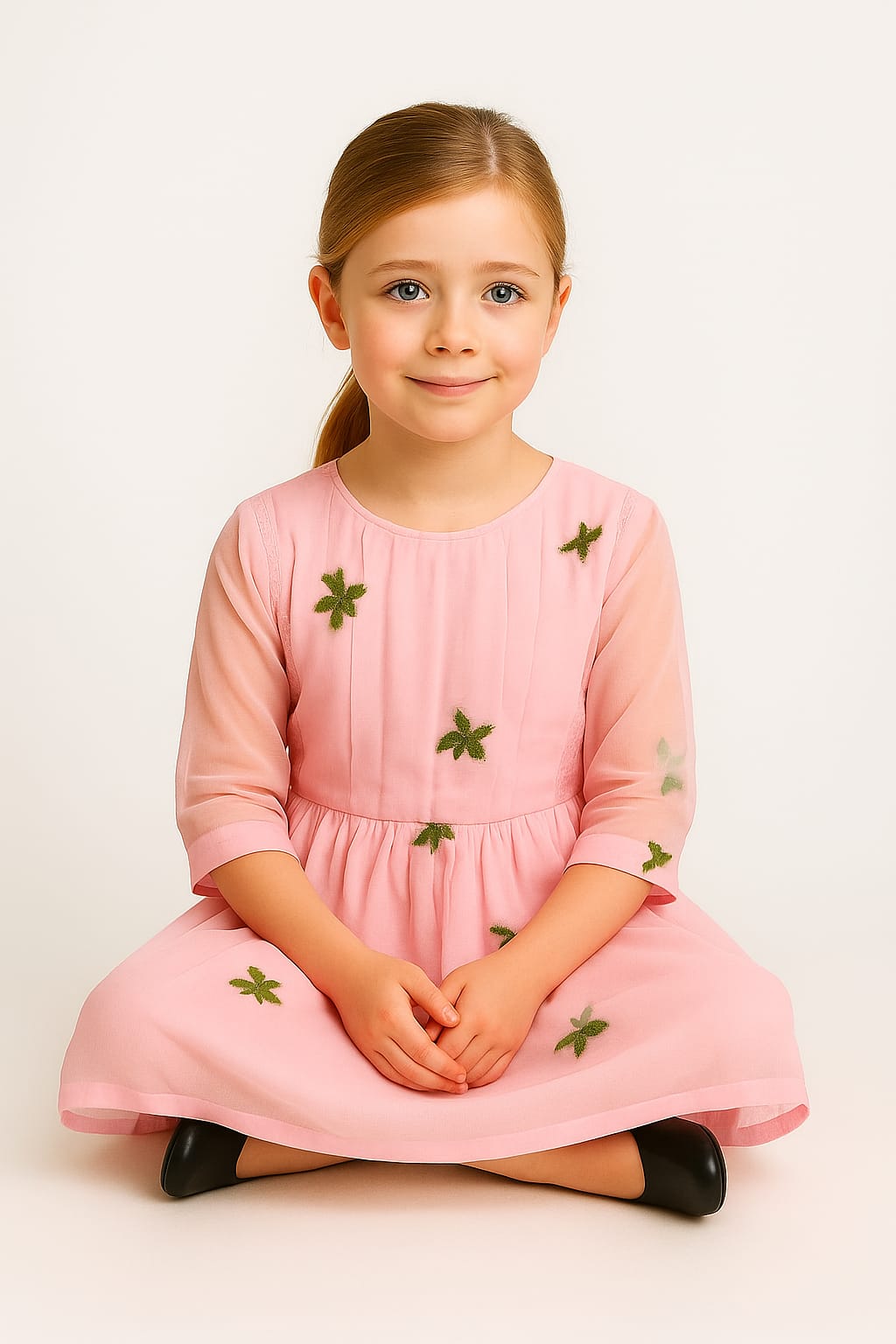 Silakaari Kids Pink Pearl Dress Floral Printed Cinderella Frock For Girls