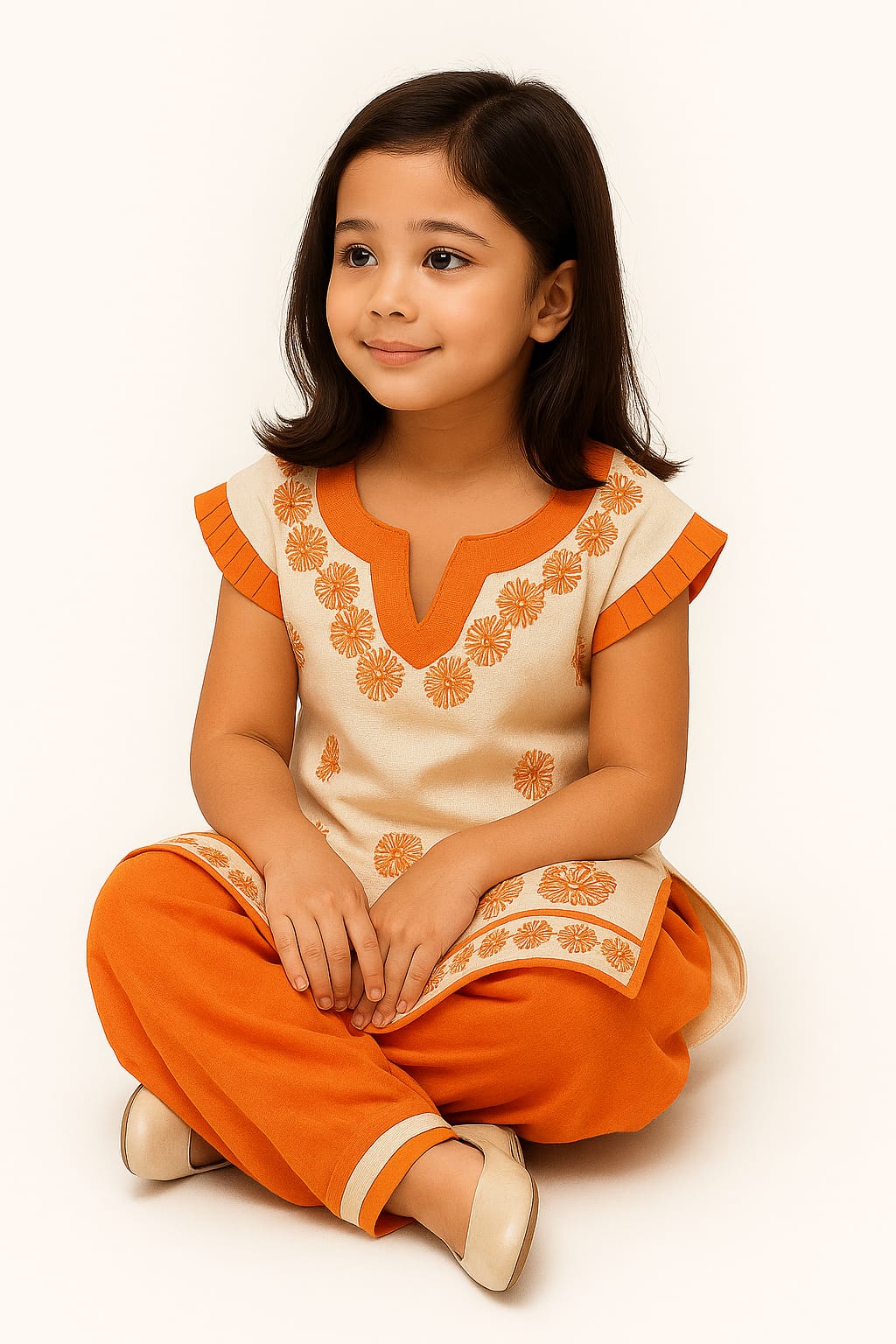 Silakaari Kids Pure Cotton Chikan Lucknowi Kurta Pajama Set For Girls