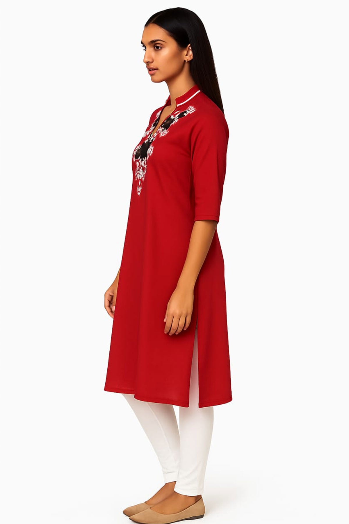 Silakaari Bisma Red Zari Gota Embroidered Rayon Kurti