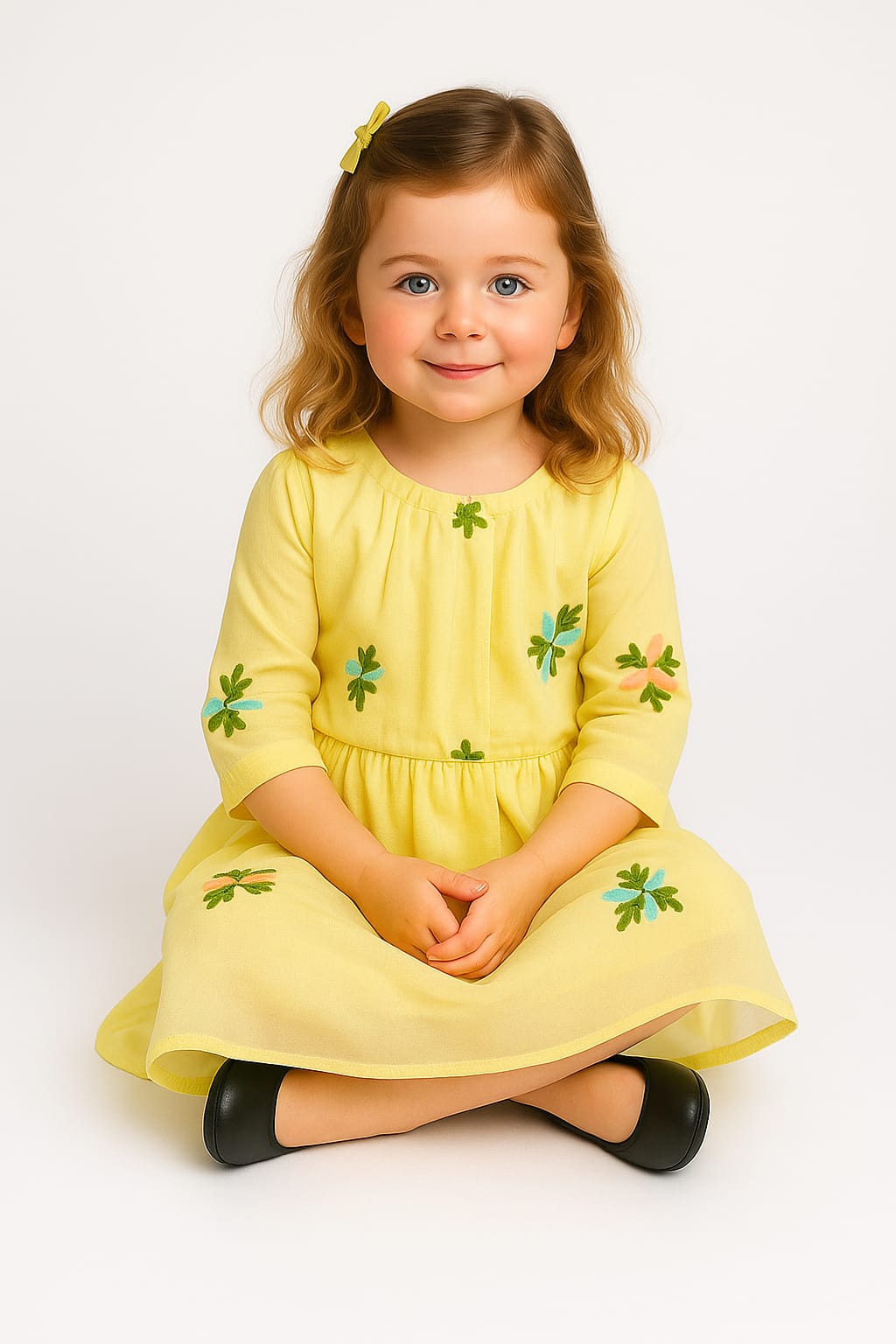 Silakaari Kids yellow Pearl Dress Floral Printed Cinderella Frock For Girls