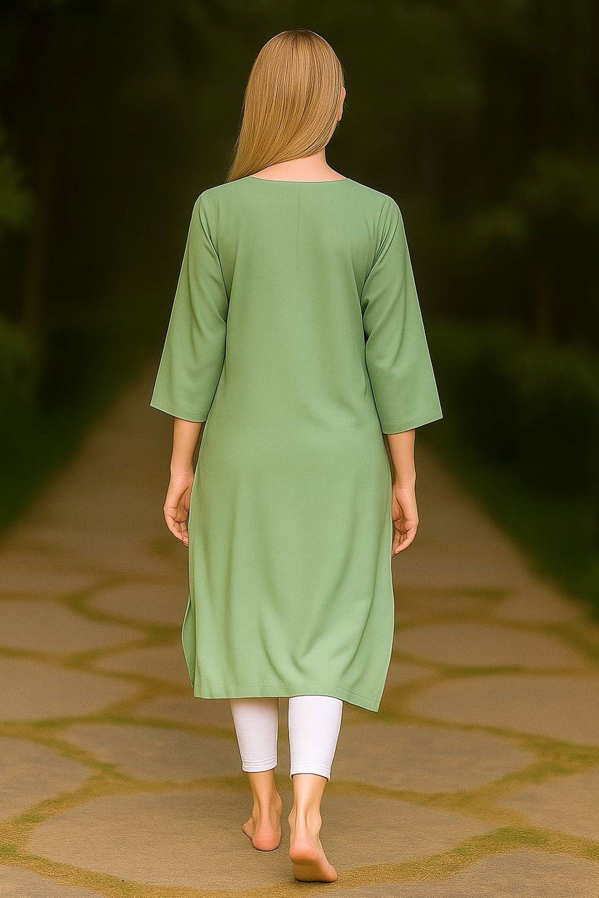 Silakaari Heba Embroidered Teal Green Regular Long Kurti