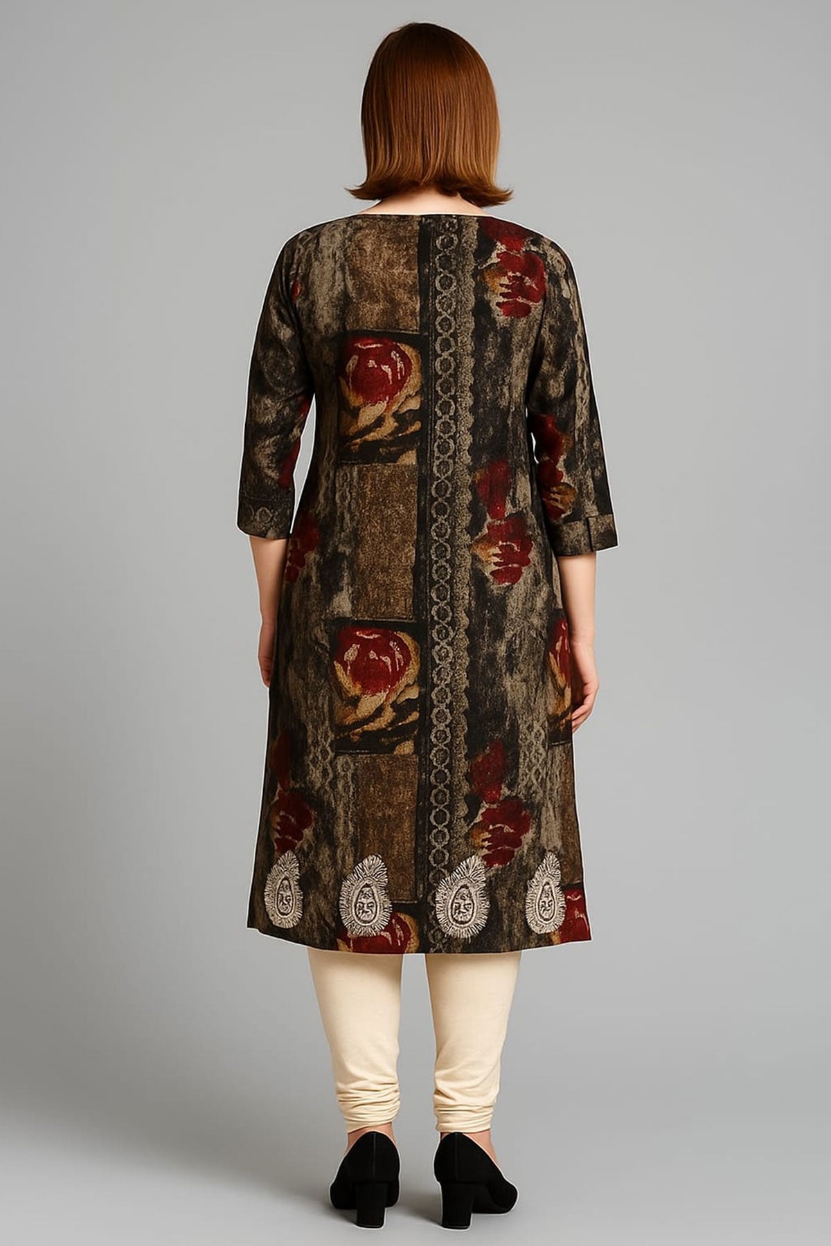 Silakaari Anya Heavy Rayon Mix & Match Black Embroidery Long Kurti