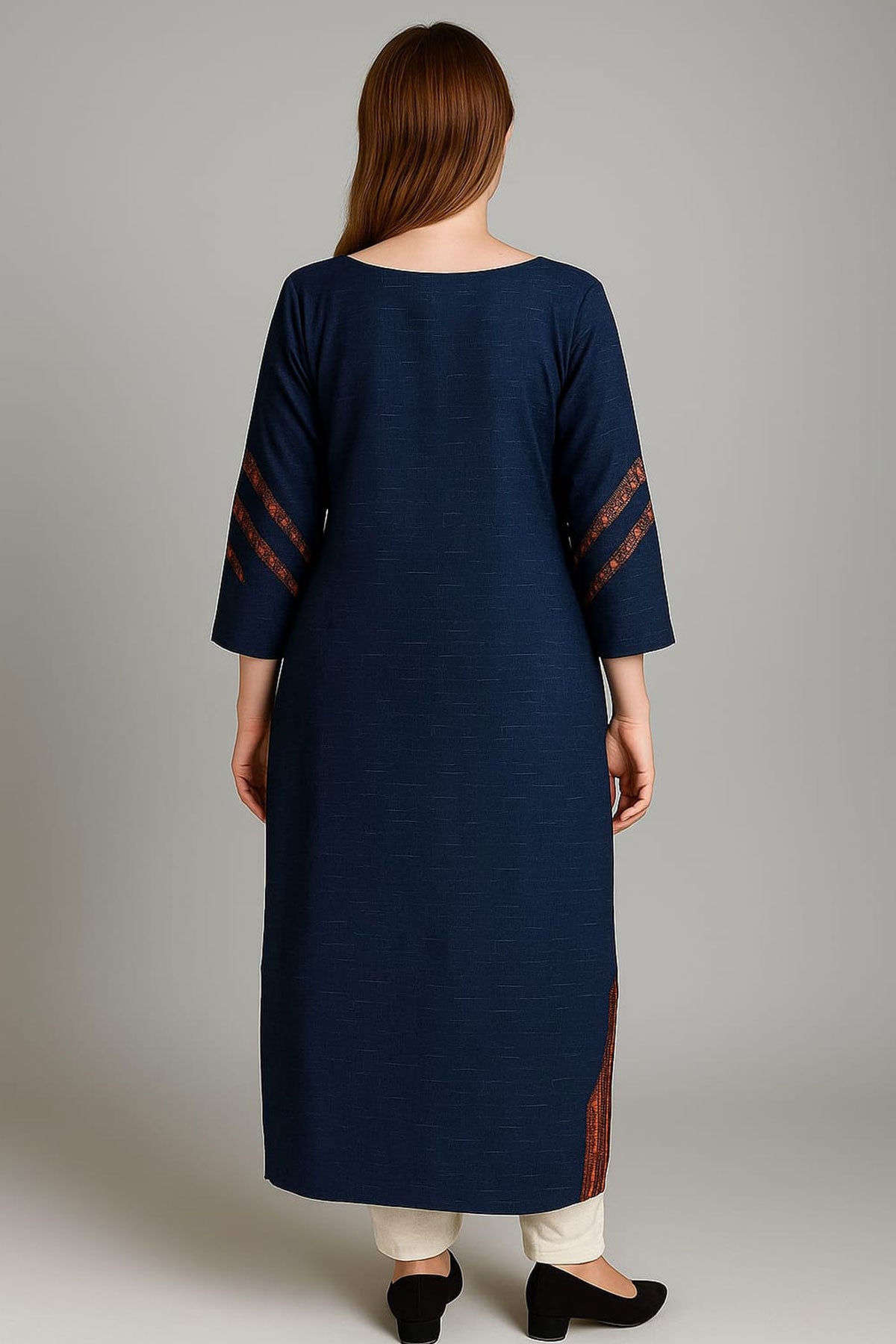 Silakaari Rahma Navy blue Embroidered Extra Long Rayon kurti