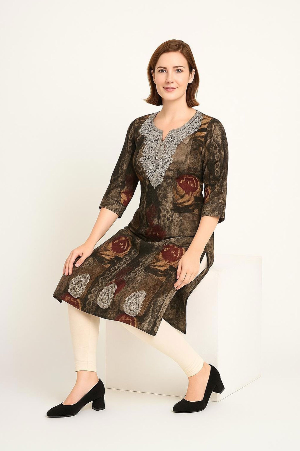 Silakaari Anya Heavy Rayon Mix & Match Black Embroidery Long Kurti