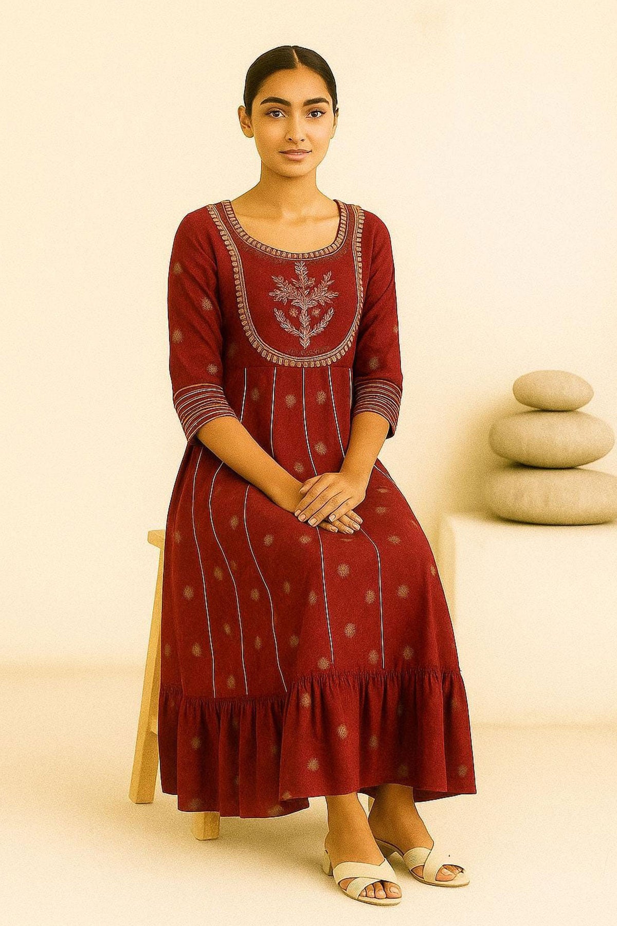 Silakaari Ezzah Red Cotton Foil Printed Full Length Anarkali