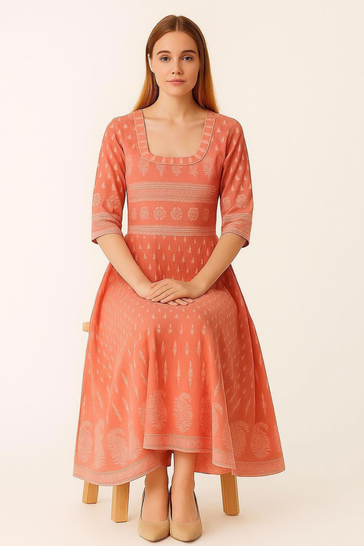 Silakaari Maleeka Maroon Foil Printed Rayon Long Kurti