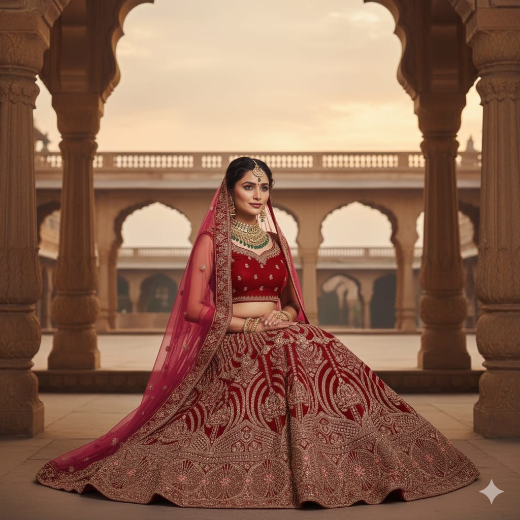 Silakaari Exquisite Dusty Hot Pink Velvet Heavy Bridal Lehenga Set with Embroidery