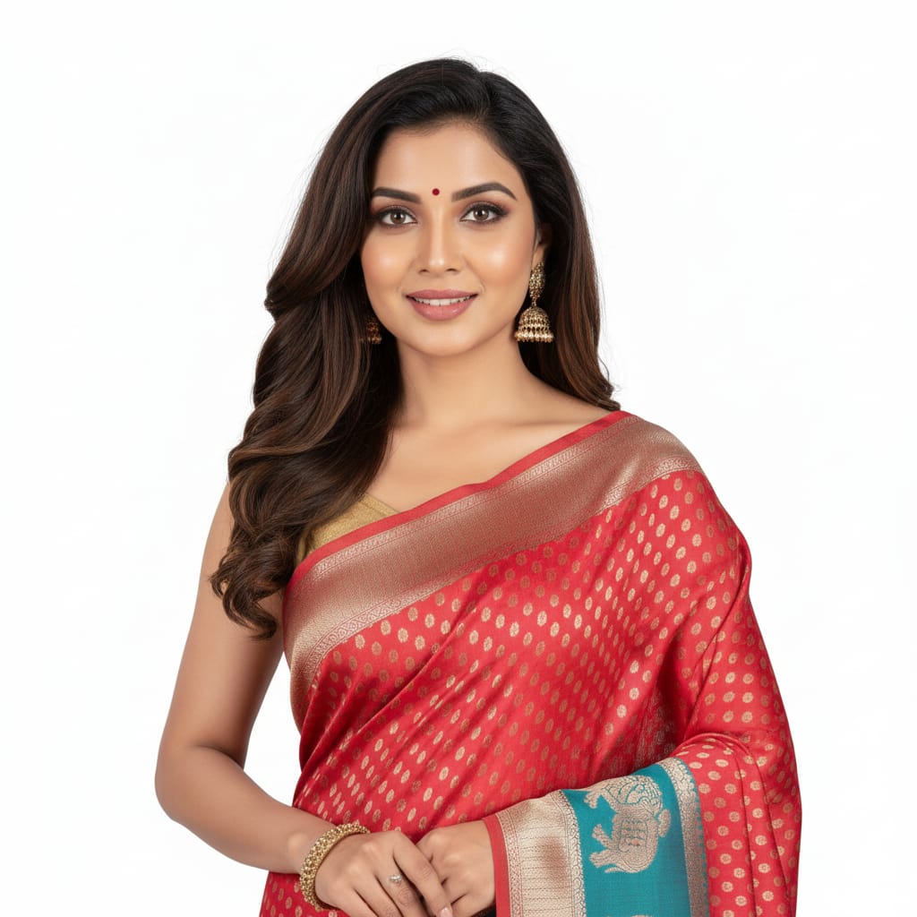 Silakaari Saba Green-Pink Heavy Zardosi Hand Work Bridal Saree