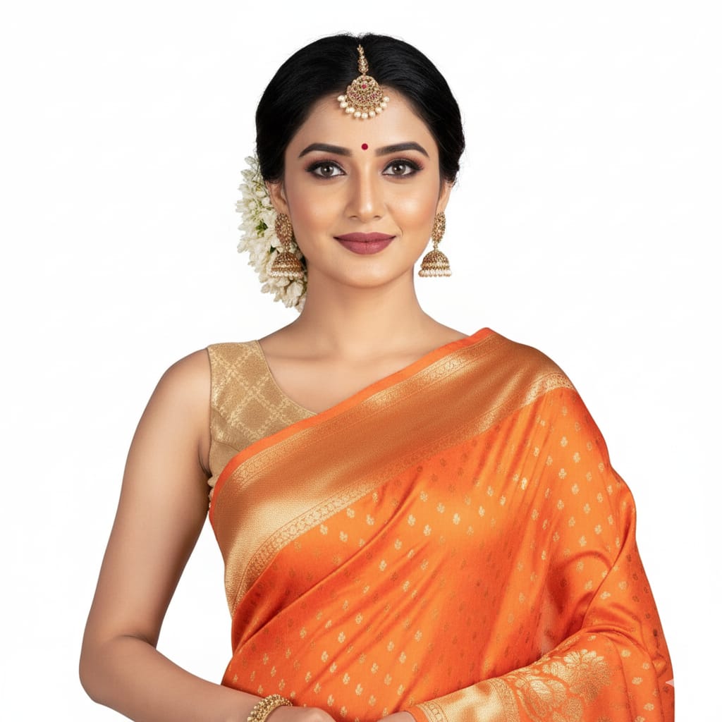 Silakaari Mehtab Ethnic Woven Designer Banarasi Orange-Gold Silk Saree