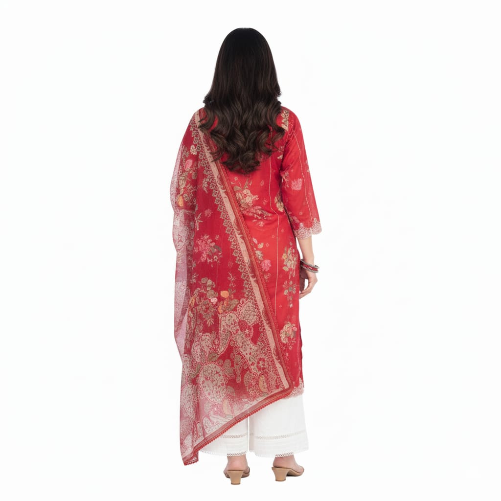 Silakaari Saaz Hot Pink Pure Lawn Embroidery Organza Patch Work Ready-Made Dress