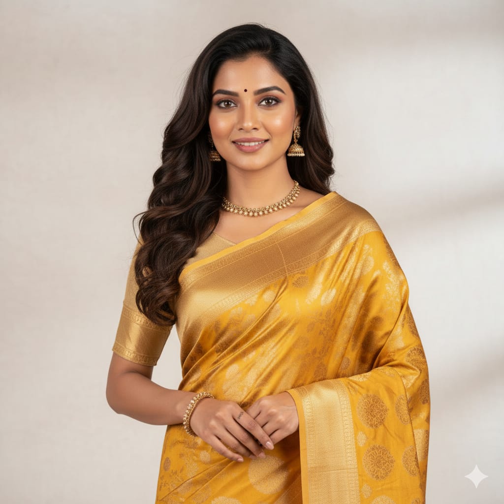 Silakaari Banarasi Sun Yellow Jacquard Saree