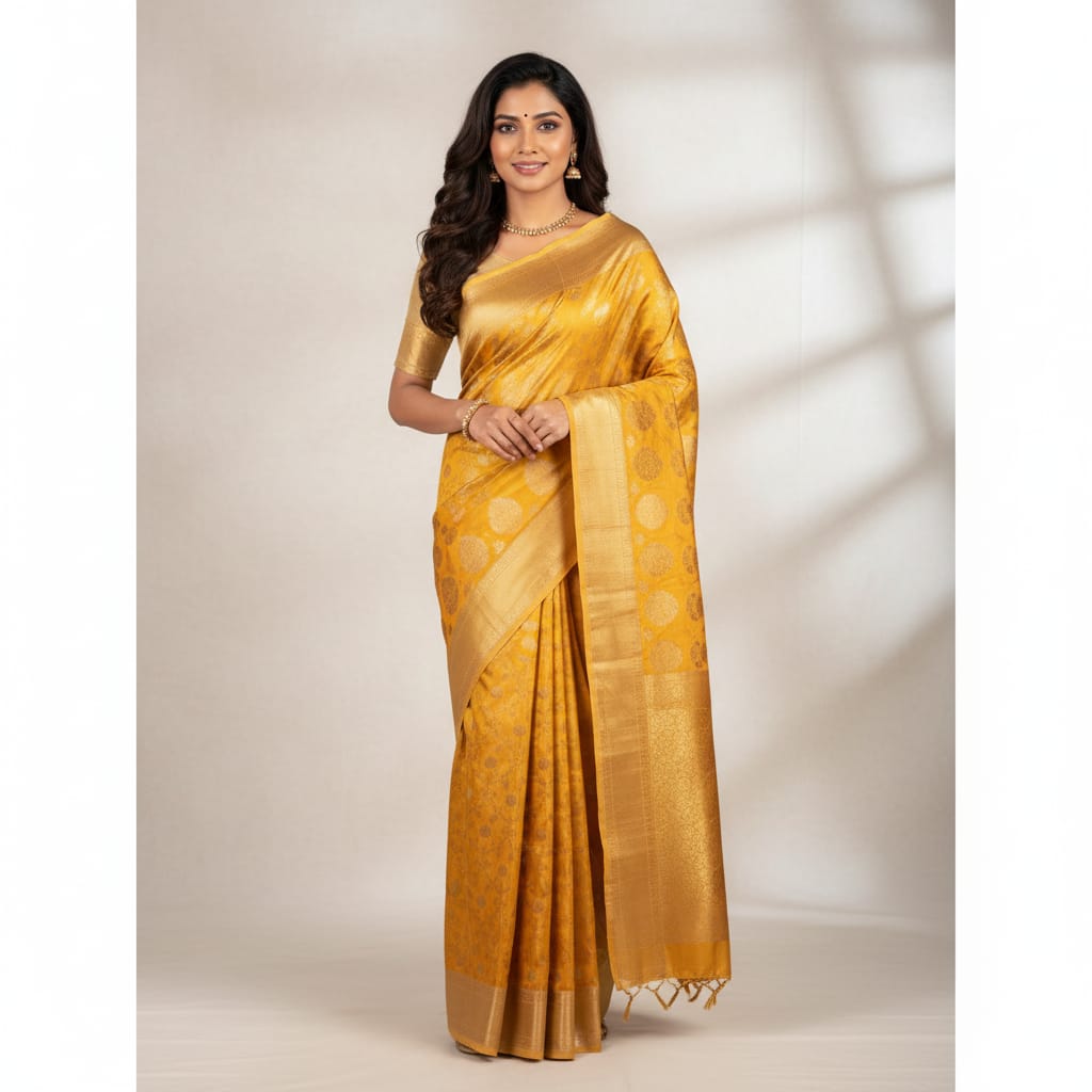 Silakaari Banarasi Sun Yellow Jacquard Saree