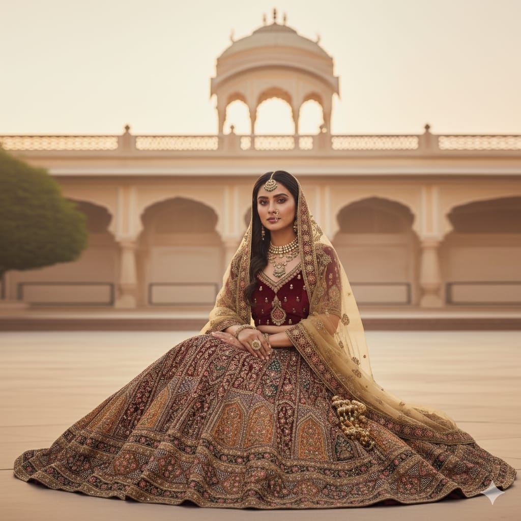 Silakaari Radiant Multi and Gold Bridal Art Silk Bridal Lehenga Sharara Set