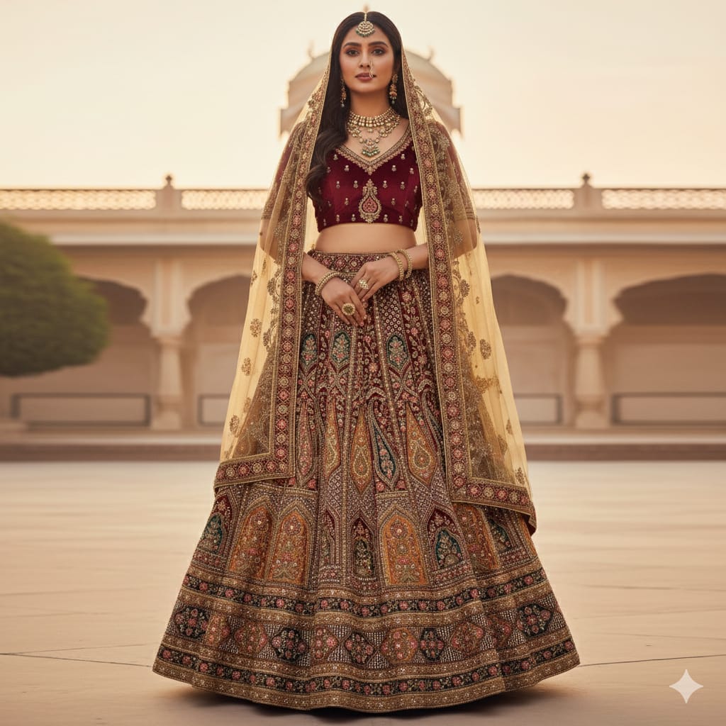 Silakaari Radiant Multi and Gold Bridal Art Silk Bridal Lehenga Sharara Set