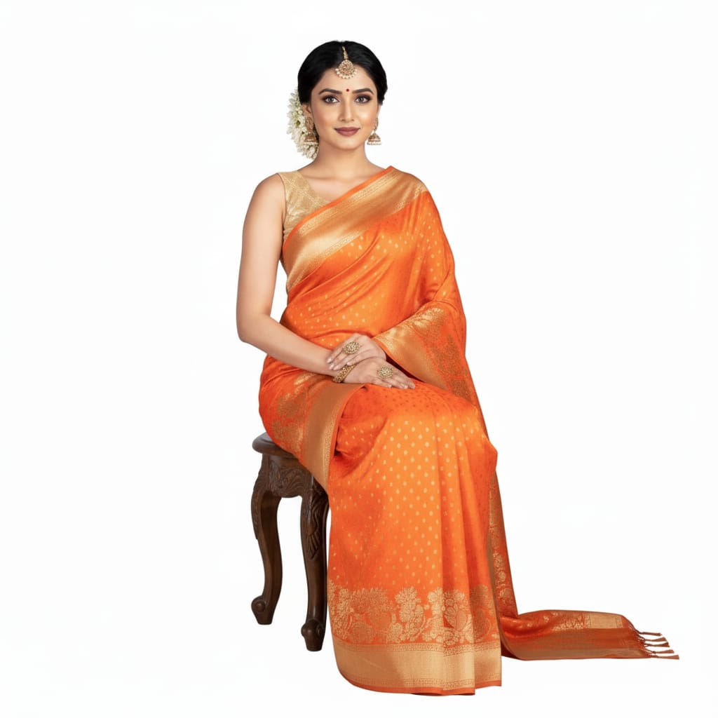 Silakaari Mehtab Ethnic Woven Designer Banarasi Orange-Gold Silk Saree